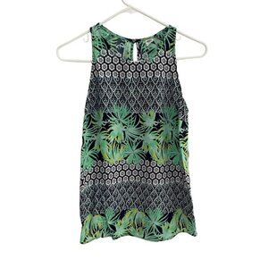 Old Navy Womens Sleeveless Tropical Floral Mixed Print Tank Top Green Navy